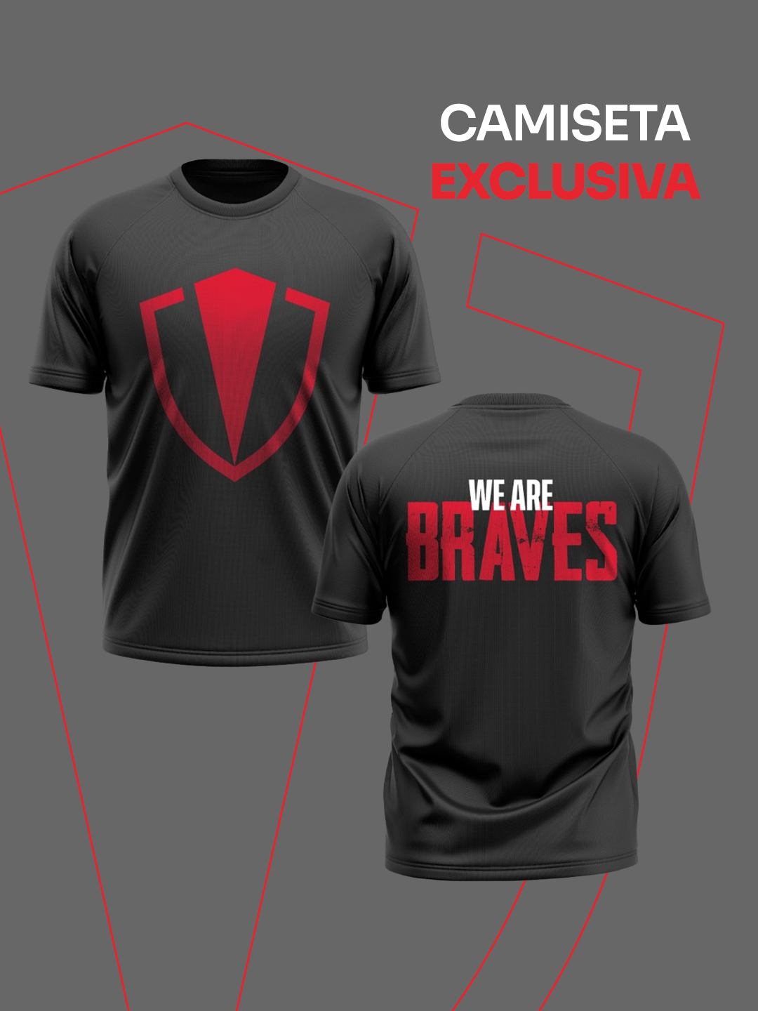 Camiseta exclusiva de pré-venda BRAVES: escudo na frente e lettering We Are Braves nas costas